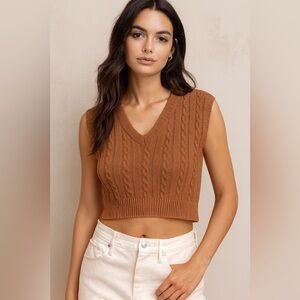House of Harlow Cropped Cable Knit Sweater Vest M Minimalist Boho Layering